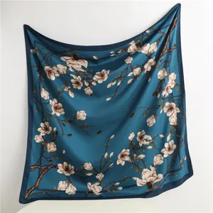 Women square silk scarf vintage floral neckerchief elegant twill scarf for daily wear