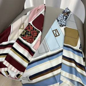 Elegant twill silk small scarf with chic handbag print design, perfect stylish accessory for women.