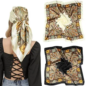 90cm Satin Silk Square Scarf Vintage Paisley Headscarf Fashion Hair Band for Women