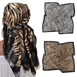 Satin Square Scarf 90cm Silk Feel Animal Print Headscarf Hair Wrap for Women Fashion