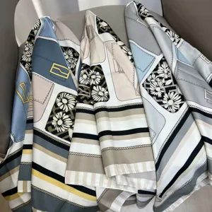 Luxury printed twill silk scarf with elegant floral and stripe design for women daily wear