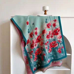 Winter warm oil painting floral print shawl thick scarf elegant botanical wrap for women main view