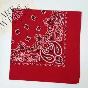Classic red paisley bandana square scarf, vintage cotton western cowboy headwear for daily fashion.
