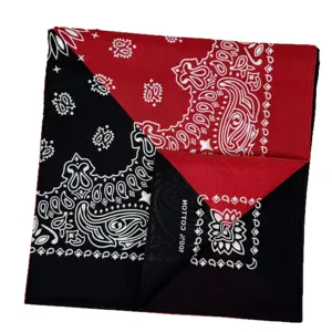 Red and black paisley bandana 100% cotton retro western cowboy square scarf headwrap.