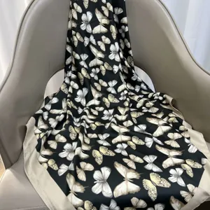 Fashion butterfly print silk scarf for women lightweight elegant neckerchief style