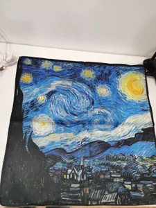 Starry Night oil painting silk scarf, 53cm square neckerchief, elegant thin fashion acc.