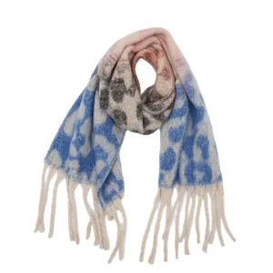 Stylish autumn winter leopard print tassel scarf, cozy loop yarn fashion neck warmer wrap.