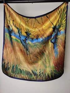 Artistic oil painting print square silk scarf 53cm lightweight neckerchief for women.