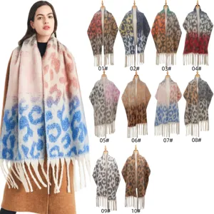 Autumn winter vintage leopard print tassel boucle yarn scarf with multi color variants for women.