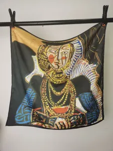 Abstract art print square scarf, 53cm lightweight silk feel fashion neckerchief for daily wear.