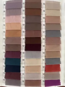 Chiffon scarf fabric color swatch chart showing various solid shades for selection.