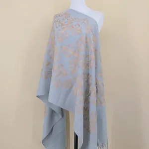 Silver grey cashmere feel scarf with gold embroidery traditional chinese style autumn winter warm