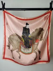 Classical oil painting printed square silk scarf 53cm lightweight neckerchief detailing