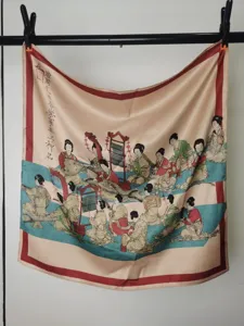 Traditional Chinese painting silk scarf 53cm square scarf classical art print elegant neckerchief