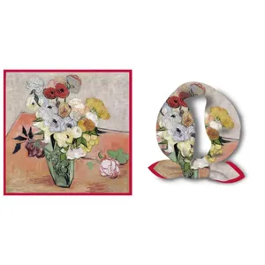 Women Fashion Scarf Vintage Oil Painting Print Square Neck Shawl Lightweight Polyester Scarf For Four Seasons