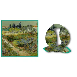 Classic oil painting square silk scarf 53cm fashion vintage landscape print neckerchief for women