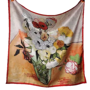 Van Gogh oil painting silk scarf women 53cm square scarf retro floral art design accessory