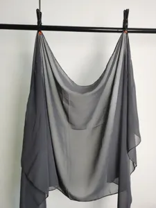 Dark grey solid color chiffon scarf detail, lightweight breathable shawl for daily wear.