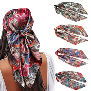 Vintage Paisley Seidentuch Quadratisch Halstuch für Damen, elegante bunte Haarschleife Accessoires.