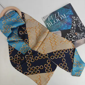 Silk Twilly Scarf Elegant Geometric Circle Print Luxury Neck Ribbon Accessory For Women