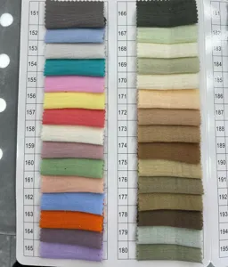 Color swatch card displaying detailed fabric samples and numbers 151 to 195 for custom choices.