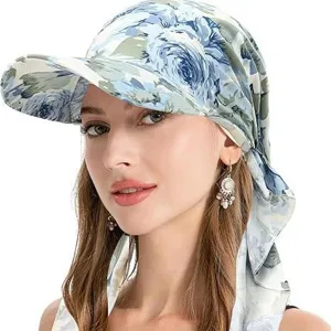 Women's Sun Protection Hat Summer Outdoor Sun Visor Lightweight Floral Print Scarf Hat Fashion Headwear