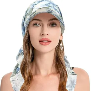 Women Floral Sun Visor Headscarf Lightweight Pre Tied Headwear Cap Summer Beach Outdoor