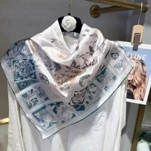 Carré de soie femme vintage imprimé timbre élégant foulard cou polyvalent soie
