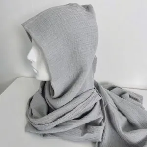 Grey cotton linen hooded scarf shawl, multifunctional retro unisex winter warm neck warmer hat.