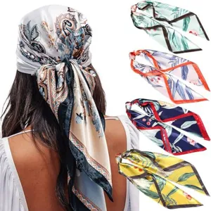 Seidenes quadratisches Kopftuch und Blumen Haarschal Set fur Damen im Vintage-Stil Accessoires.