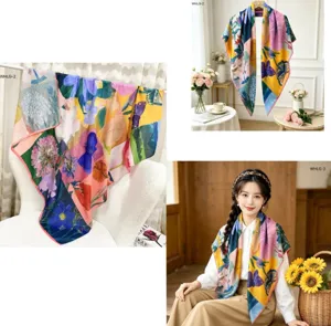 Écharpe carrée en coton de soie 110cm grand châle pour femmes printemps été protection solaire.