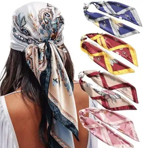 Seiden-Quadrat-Schal und Haarschleife Set mit vintage Paisley Blumenmuster für Damen Mode.