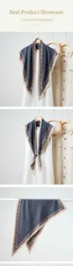 Foulard triangulaire cachemire femme elegante foulard bleu vintage stola detail vue