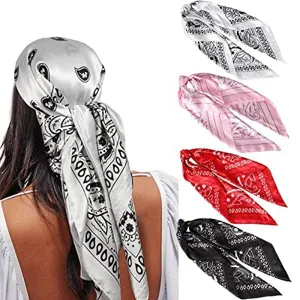 Seide Satin Paisley Kopftuch quadratisch Bandana Haartuch mehrfarbig Damen Mode Accessoire