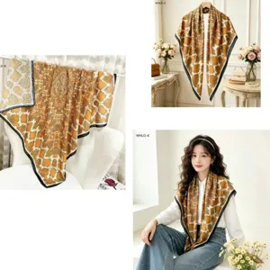 Femme soie coton grand carré écharpe vintage géométrique floral impression châle foulard