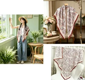 Élégant grand foulard carré imprimé cachemire pour femmes, châle léger en coton pour le printemps.