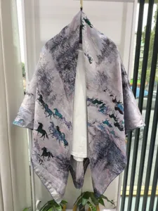 New Chinese style landscape and running horse printed silk scarf for elegant shawl.