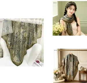 Grand carré de foulard vintage en soie et coton pour femmes, élégant châle de printemps.
