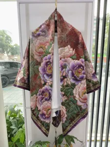 Traditional Chinese style floral printed silk shawl cardigan vintage kimono cape outerwear