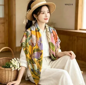 Foulard Carré Grand Imprimé Floral Soie Coton Femme Été Châle De Protection Solaire