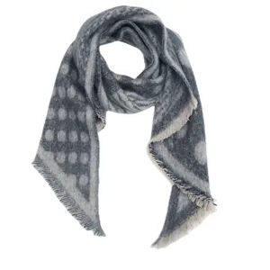Thickened women winter triangle scarf shawl with jacquard polka dot pattern and soft fringe.