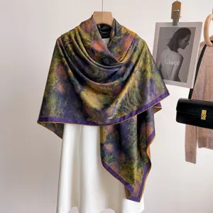 New Chinese style vintage floral printed silk scarf large square shawl for women.