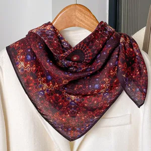 Vintage paisley print square scarf for women, elegant cotton linen neckerchief for daily wear.