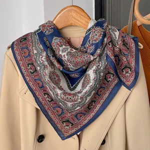 Detailed view of the vintage paisley cotton linen square scarf, showing intricate print and soft texture.