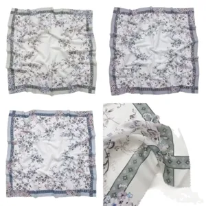 Vintage floral square scarf 110cm retro print neckerchief elegant head wrap for women