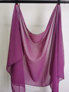 Purple chiffon scarf detail, lightweight translucent fabric, elegant drape for daily wear.