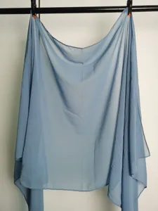 Light blue chiffon scarf detail, solid color lightweight breathable shawl for daily wear.
