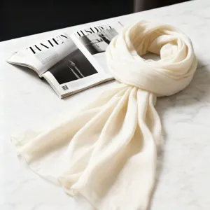 Elegant white solid color lightweight chiffon scarf, soft and versatile for all seasons.