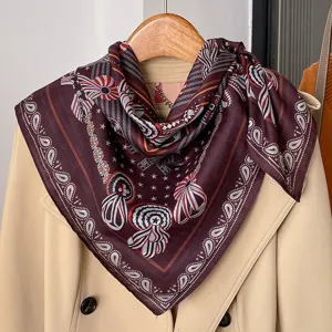 Vintage paisley print square scarf for women, elegant cotton linen shawl for autumn.