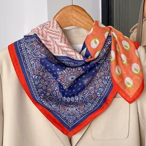 Vintage paisley large square scarf for women, retro cotton blend neckerchief and stylish shawl.